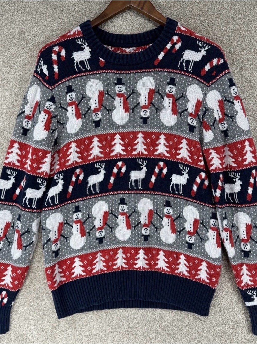 St. John's Bay Navy, Red & White Holiday Snowman Sweater